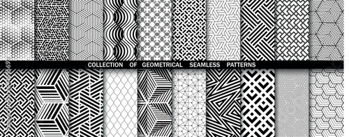 Geometric set of seamless black and white patterns. Simpless vector graphics