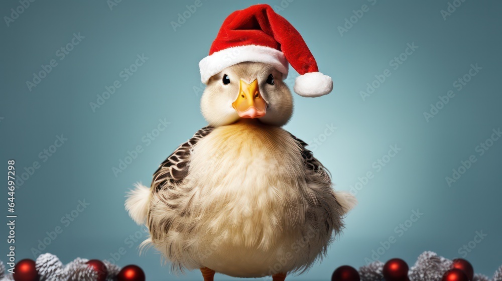 a photograph of cute duck wearing santa clause costume and hat for christmas celebration generative ai a photograph of cute duck wearing santa clause costume and hat for christmas celebration generative ai