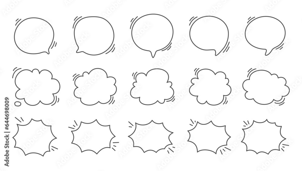 Obraz premium Hand drawn text box. Cute cartoon style talking dialogue.