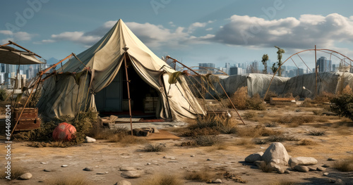 A modular medical survival tent, apocalyptical tent imagery. Post apocalyptical game concept art. © Saulo Collado
