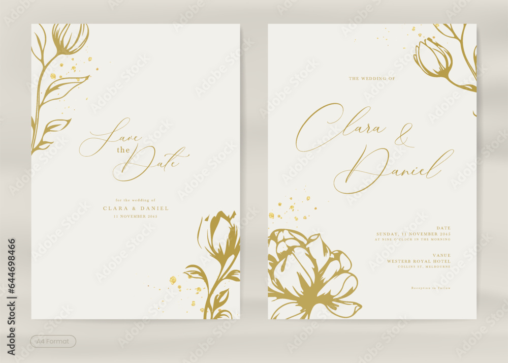 Elegant Wedding Invitation with Line Art Flower Element