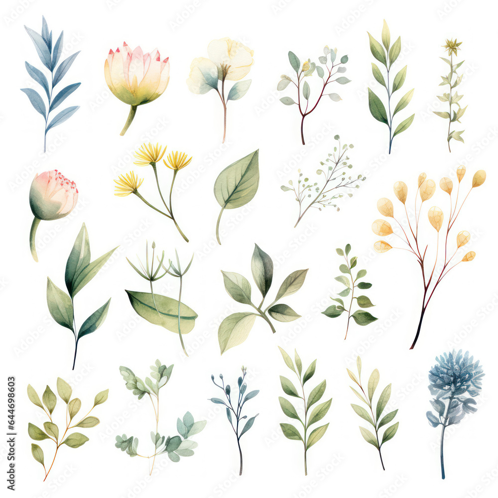 Set of floral elements. Flower red, burgundy, navy blue rose, green leaves. Wedding concept - flowers. Floral poster, invite. Vector arrangements for greeting card or invitation design Set of floral elements. Flower red, burgundy, navy blue rose, green leaves. Wedding concept - flowers. Floral poster, invite. Vector arrangements for greeting card or invitation design
