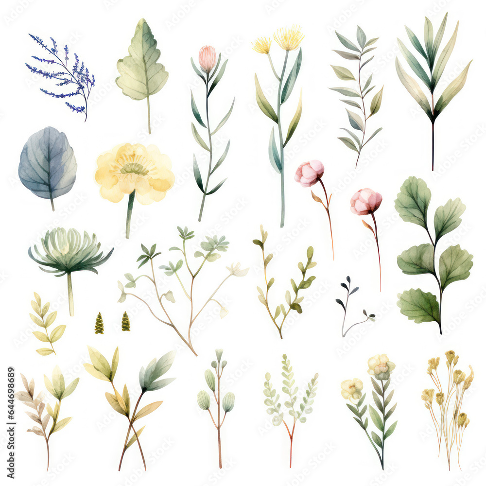 Set of floral elements. Flower red, burgundy, navy blue rose, green leaves. Wedding concept - flowers. Floral poster, invite. Vector arrangements for greeting card or invitation design Set of floral elements. Flower red, burgundy, navy blue rose, green leaves. Wedding concept - flowers. Floral poster, invite. Vector arrangements for greeting card or invitation design