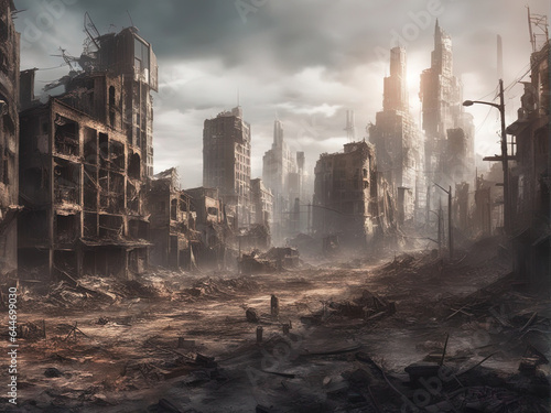 city after nuclear war,destroy, ruin with Generative AI.