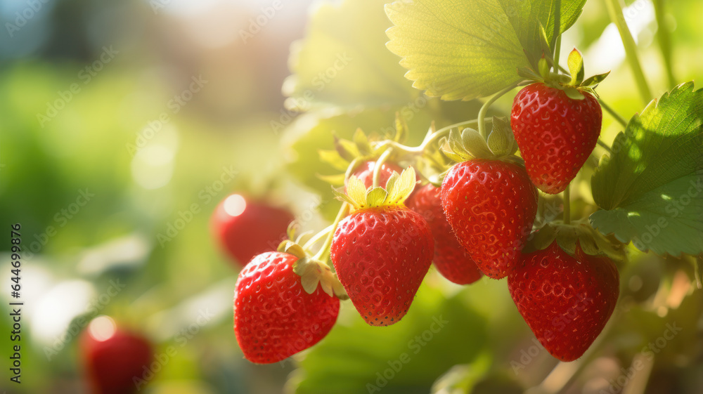 Ripe Juicy Strawberries in a Sunlit Garden Ripe Juicy Strawberries in a Sunlit Garden