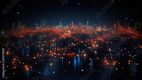 Dark Background with Connected Dots and Lines, Data Network Illustration