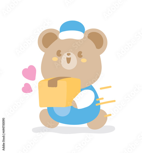 cute kawaii bear with parcel cartoon graphic element
