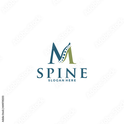 initial Letter M and spine logo vector, Chiropractic Logo design icon template