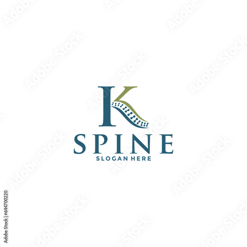 initial Letter K and spine logo vector, Chiropractic Logo design icon template