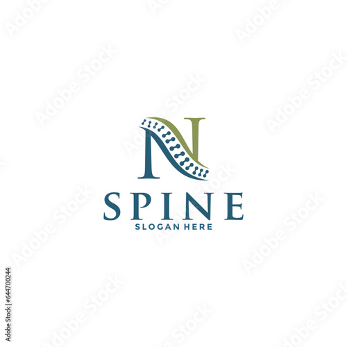 initial Letter N and spine logo vector, Chiropractic Logo design icon template