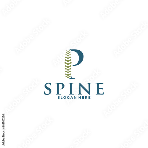 initial Letter P and spine logo vector, Chiropractic Logo design icon template