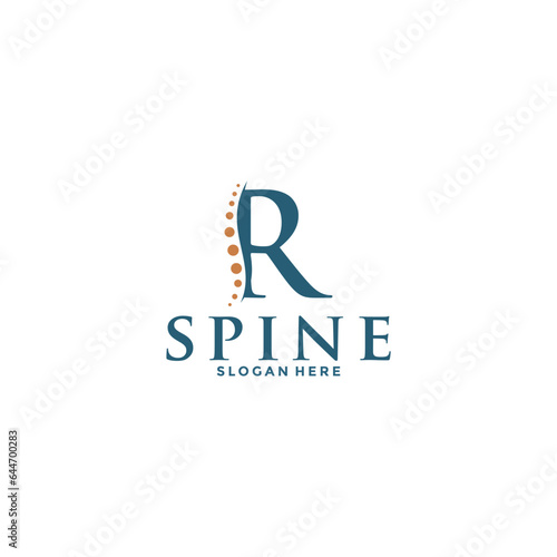 initial Letter R and spine logo vector, Chiropractic Logo design icon template