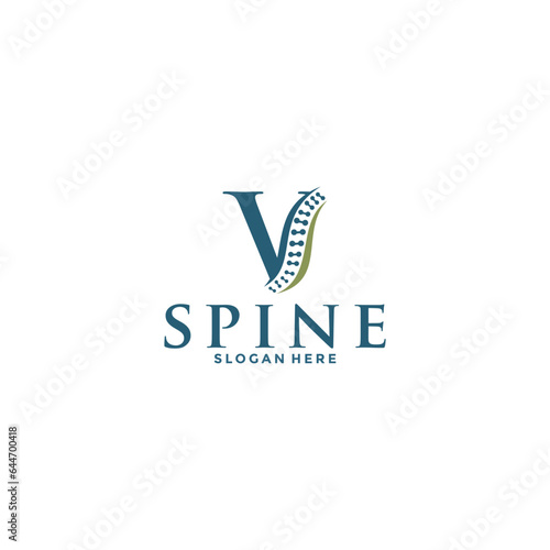 initial Letter V and spine logo vector, Chiropractic Logo design icon template