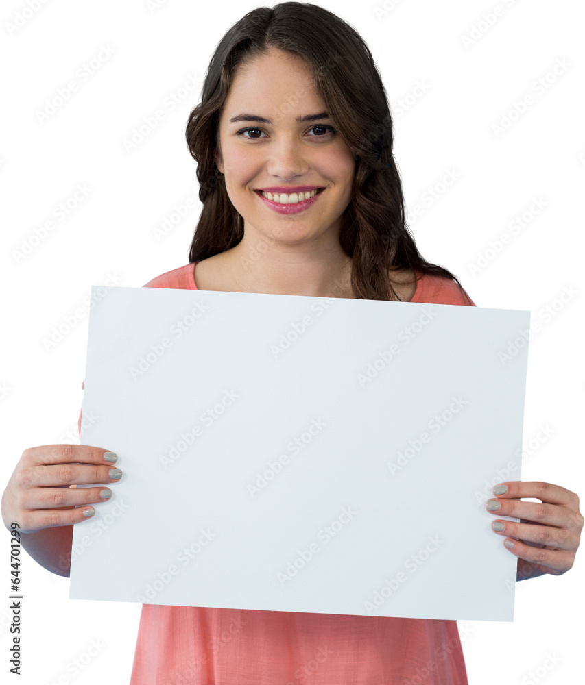 Digital png photo of caucasian woman holding blank sign on transparent background Digital png photo of caucasian woman holding blank sign on transparent background