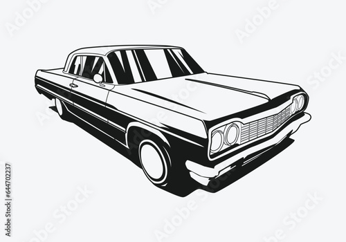 silhouette of lowrider car. vintage car. graphic vector illustration.