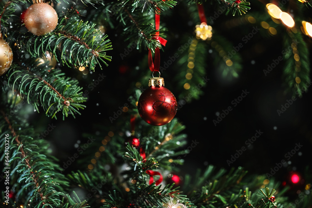 クリスマスツリーと赤いオーナメント クリスマスツリーと赤いオーナメント