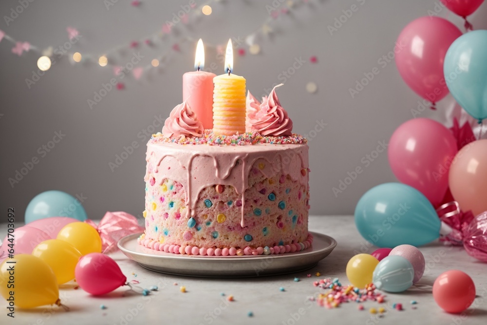 Birthday cake with burning candles Birthday cake with burning candles