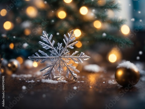 Christmas Tree Branch with Snowflakes Illuminated at Night