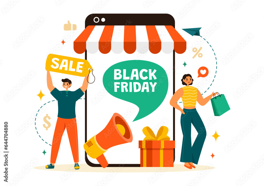 Black Friday Sale Event Vector Illustration with Shopping Bags and Big Promotion Discount in Flat Cartoon Hand Drawn Background Design Templates Black Friday Sale Event Vector Illustration with Shopping Bags and Big Promotion Discount in Flat Cartoon Hand Drawn Background Design Templates