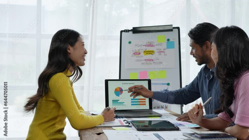 Business brain storm meeting presentation Team discussing roadmap to product launch, presentation, planning, strategy, new business development Business brain storm meeting presentation Team discussing roadmap to product launch, presentation, planning, strategy, new business development
