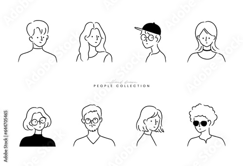 People avatar set. Portrait character collection. Different age, race. Diverse business men, women. Crayon outline drawing style. Flat design Isolated emoticon. Hand drawn trendy Vector illustration. © DDDART