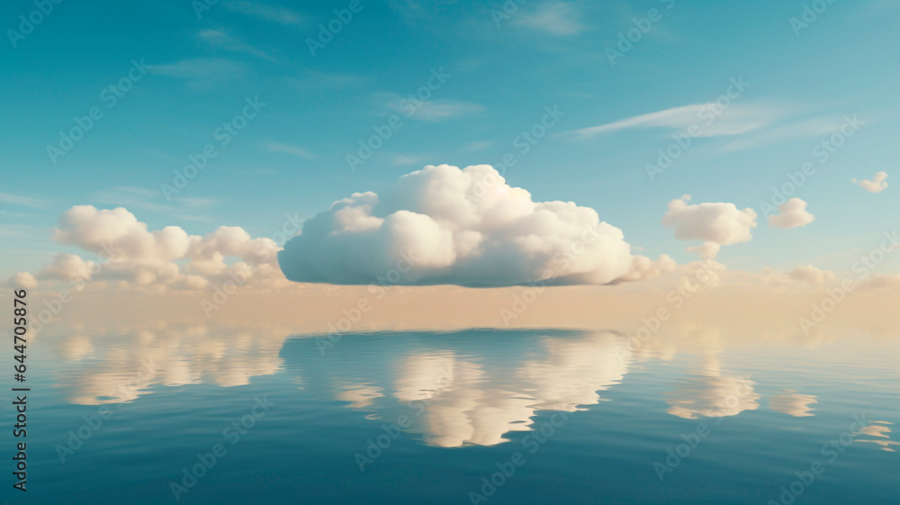 A serene lake spread out beneath the tranquil sky, and a cluster of centroids settled in the sky, creating an aura of pure simplicity and serenity. Generative AI  - obrazy, fototapety, plakaty 