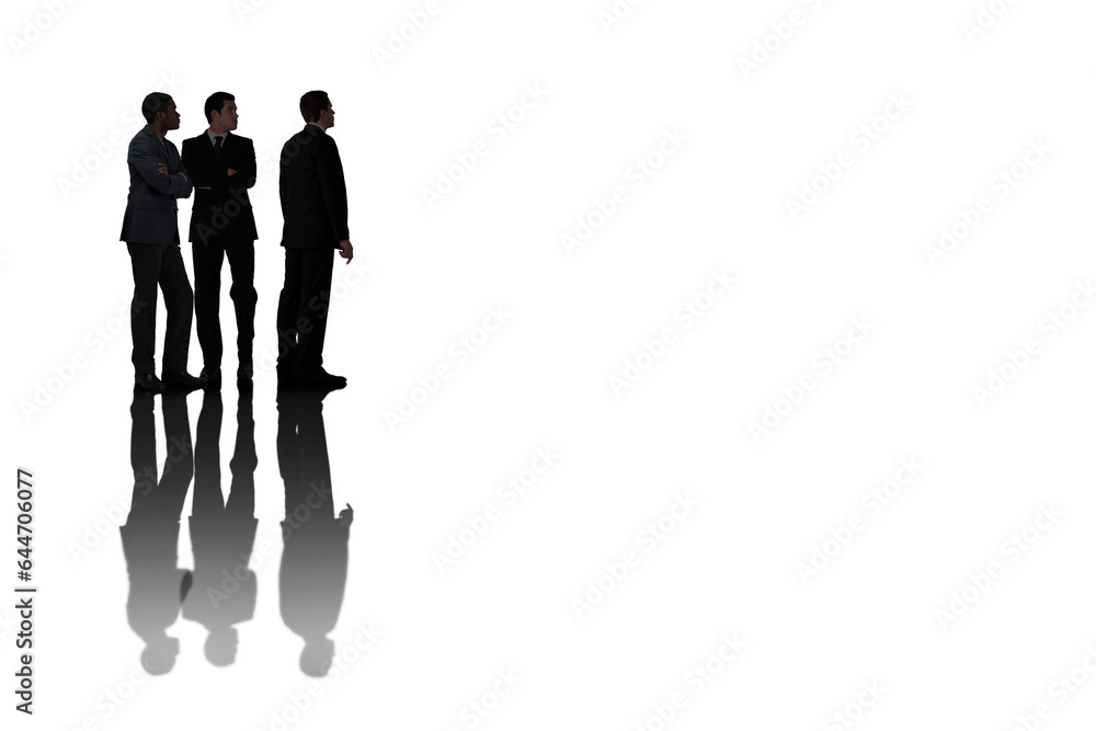 Digital png photo of three businessmen with reflection on transparent background Digital png photo of three businessmen with reflection on transparent background
