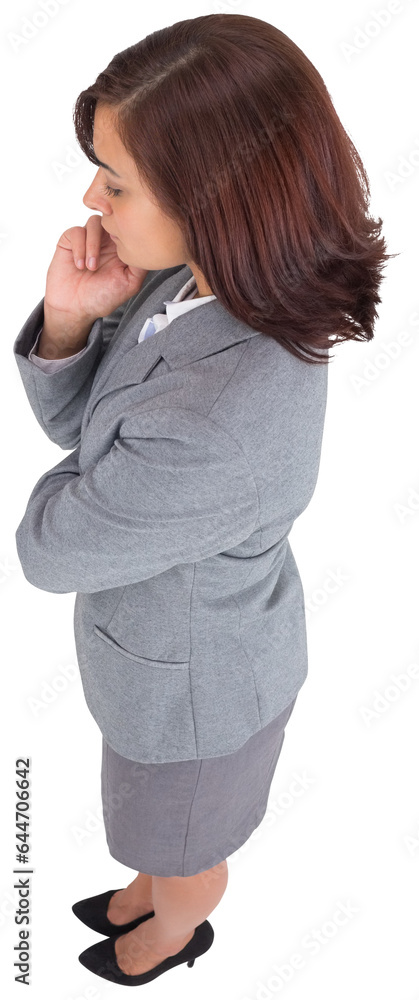 Digital png photo of thinking caucasian businesswoman on transparent background Digital png photo of thinking caucasian businesswoman on transparent background