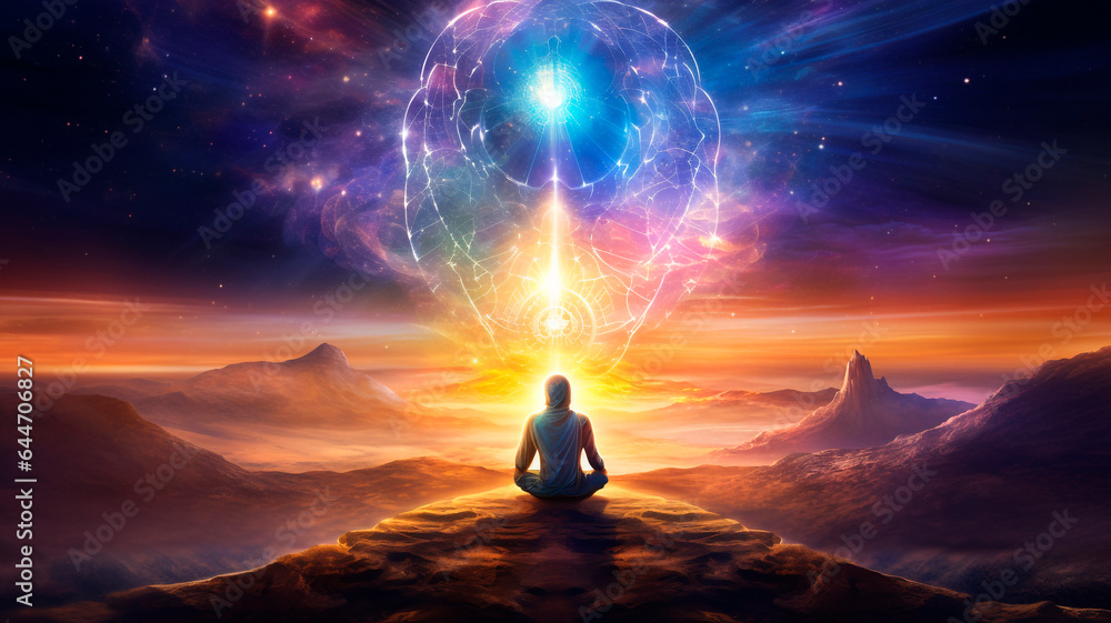Fototapeta premium harmonious vibrations of the Universe reflected in space and time, the image of energies and interactions . Generative AI