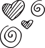 Digital png illustration of black heart and spiral pattern on transparent background