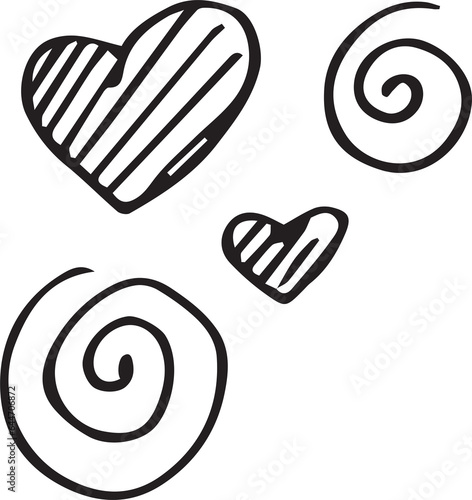 Digital png illustration of black heart and spiral pattern on transparent background