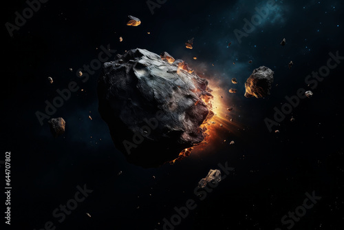 Asteroid in outer space. Generative AI