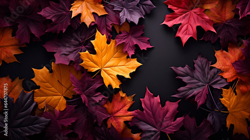 A dark background with room to copy, showcasing a colorful autumn concept. Generative AI