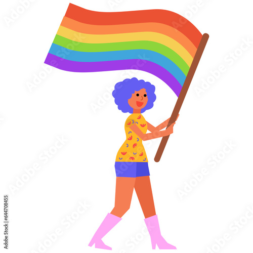 Woman walking parade flat illustration