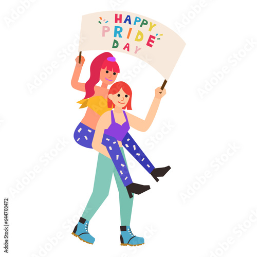 Women piggyback flat illustration