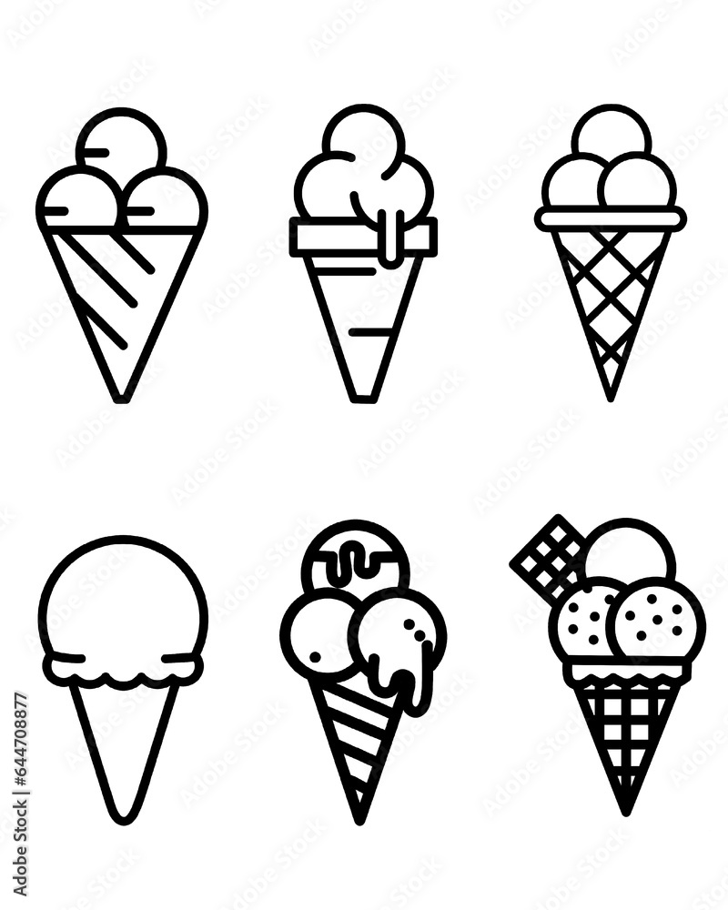 Vector set of simple linear icons. Ice cream logo, set of ice cream icons, such as parfait, frozen yogurt, ice cream sundae, vanilla, chocolate