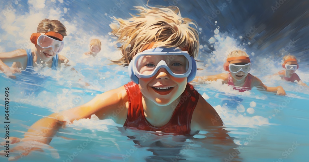 Kids swimming competition Generative AI