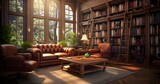 Interior of home and office library background Generative AI