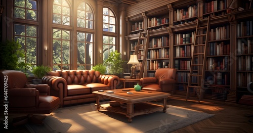 Interior of home and office library background Generative AI © Mona