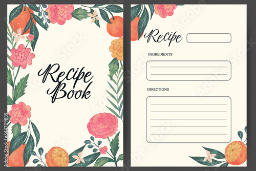 Recipe card template with fruit and flower illustration