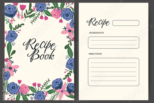Recipe card template with flower illustration