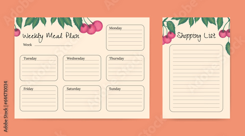 meal planner and shopping list template with fruit illustration