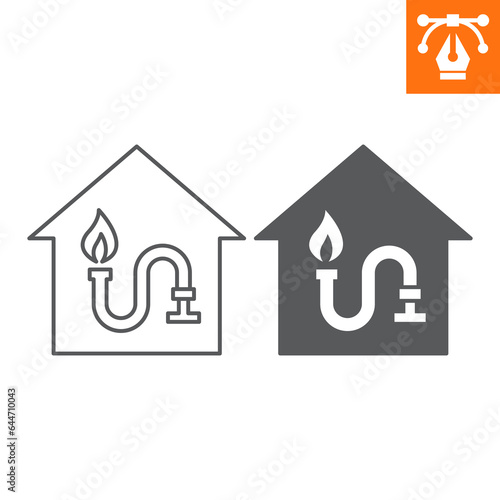 Gas supply line and solid icon, outline style icon for web site or mobile app, construction and building, household gas vector icon, simple vector illustration, vector graphics with editable strokes.