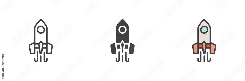 Startup rocket different style icon set Startup rocket different style icon set
