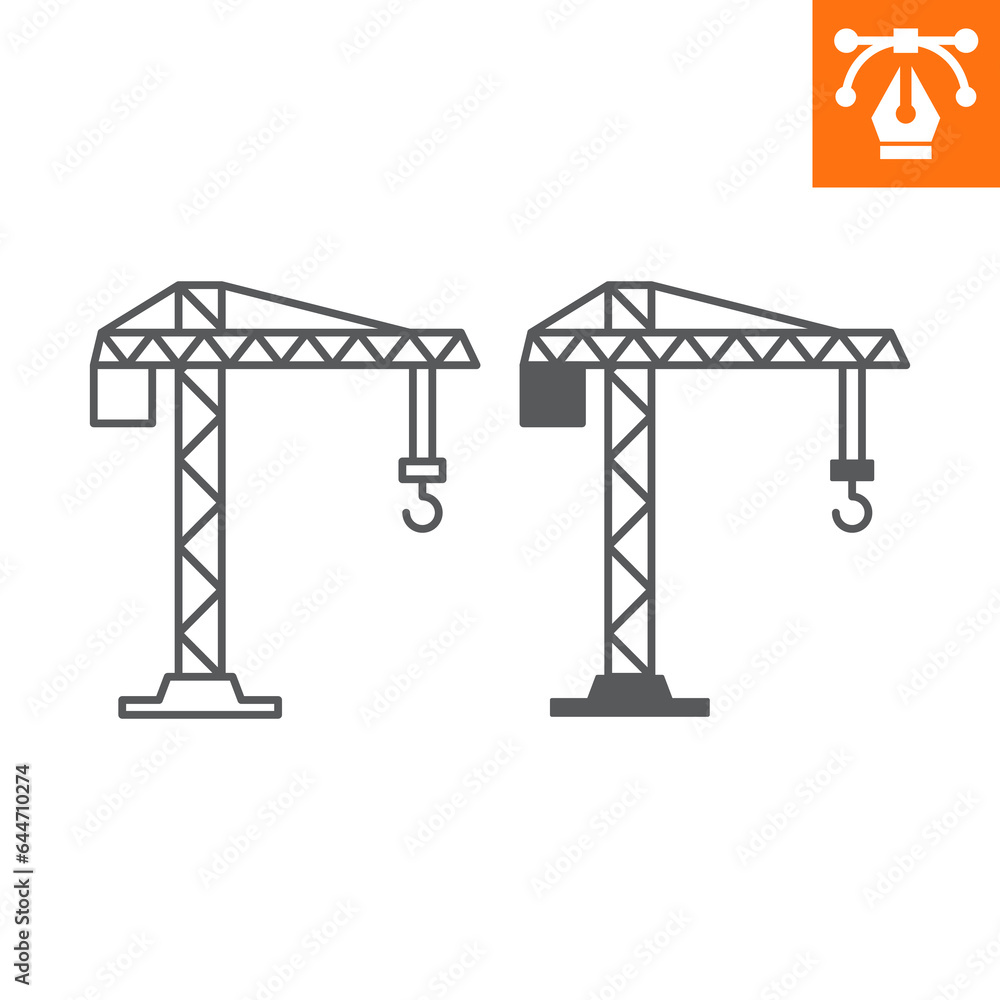 Tower crane line and solid icon, outline style icon for web site or mobile app, construction and building, building crane vector icon, simple vector illustration, vector graphics. Tower crane line and solid icon, outline style icon for web site or mobile app, construction and building, building crane vector icon, simple vector illustration, vector graphics.