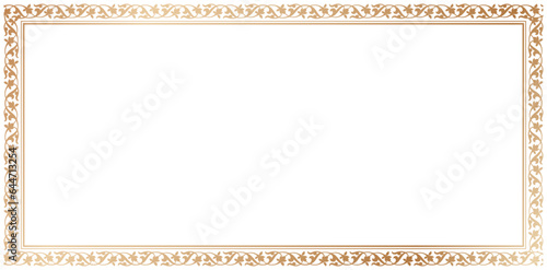 Decorative rectangle frame ornament Elegant element for design in Eastern style, place for text. Floral golden border. Lace illustration for invitations and greeting cards, certificate of completions