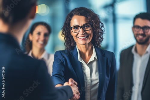 successful business people shaking hands in the office. Finishing successful meeting. handshake in the office