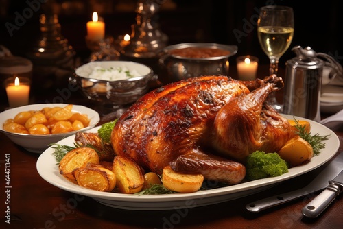 roasted chicken with potatoes and vegetables