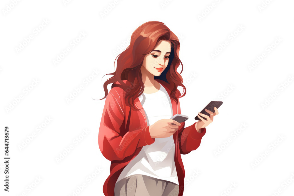 Young woman using smart phone,Social media concept, vector style Young woman using smart phone,Social media concept, vector style