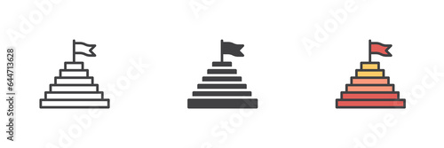 Pyramid with flag on top different style icon set